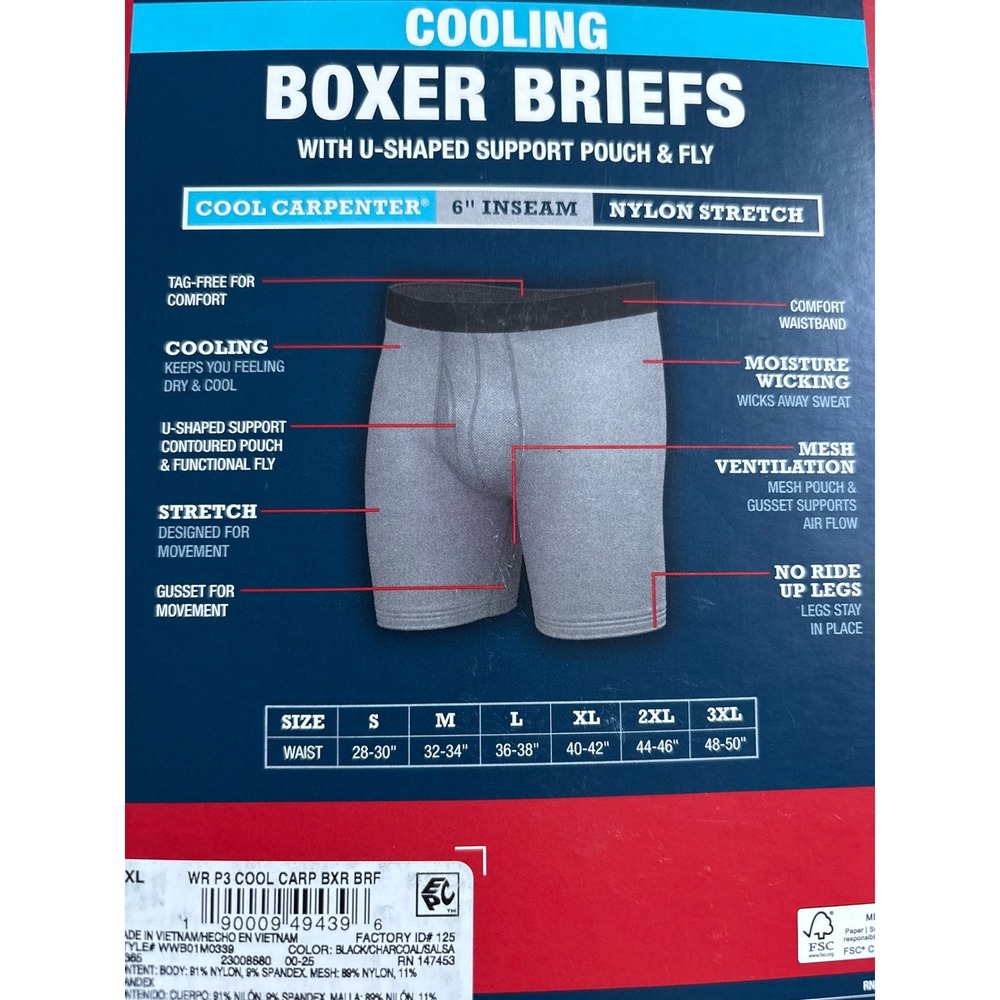 Wrangler Boxer Briefs Men 2XL Multi New 3-Pack Cooling Nylon Stretch 6" Inseam - Picture 6 of 6